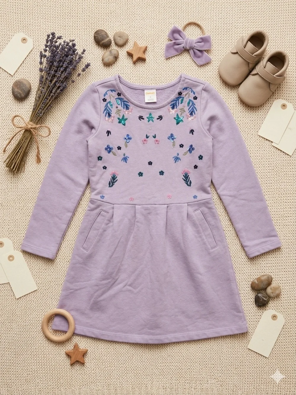 Gymboree Size 7 Girls Purple Embroidery Dress 100% Cotton Sequins  Floral Party